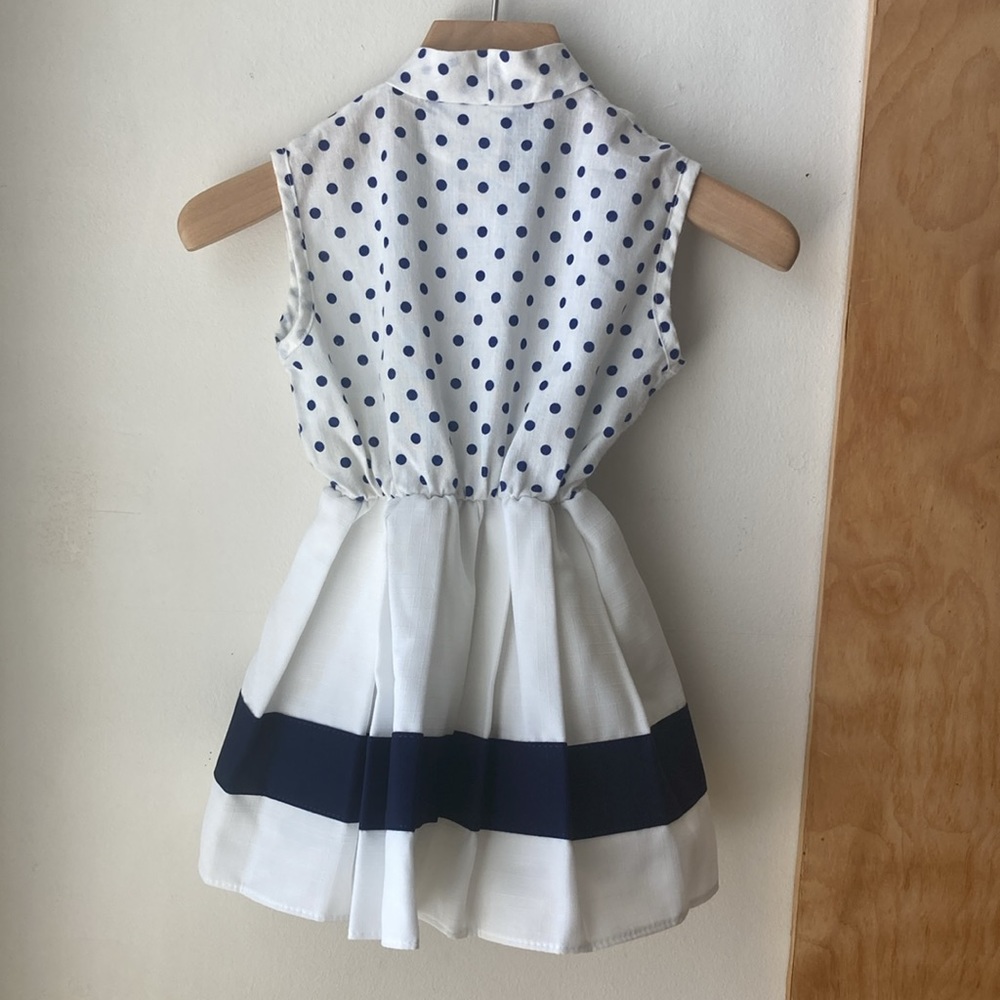 Vintage 80s navy and white nautical dot dress size 2T - Picture 2 of 9